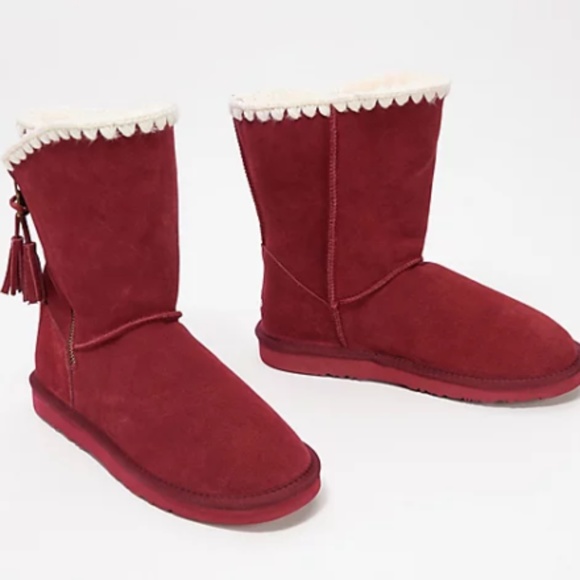 Lamo Shoes - New Lamo Luna Boots Women's Red Burgundy Mid Calf Faux Fur Water Resist Size 9
